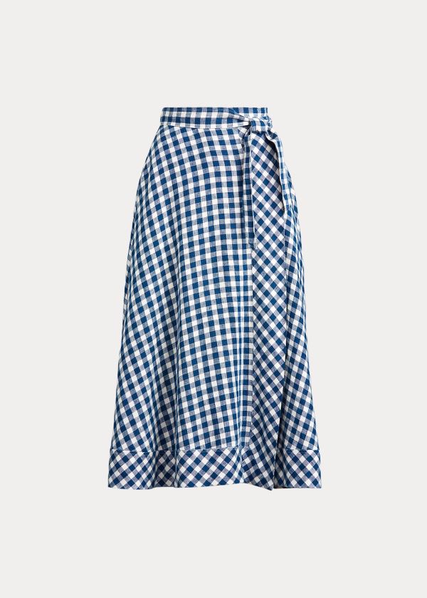 Polo Ralph Lauren Gingham Linen Wrap Kort Nederdel Dame Danmark (ZNUHM3914)